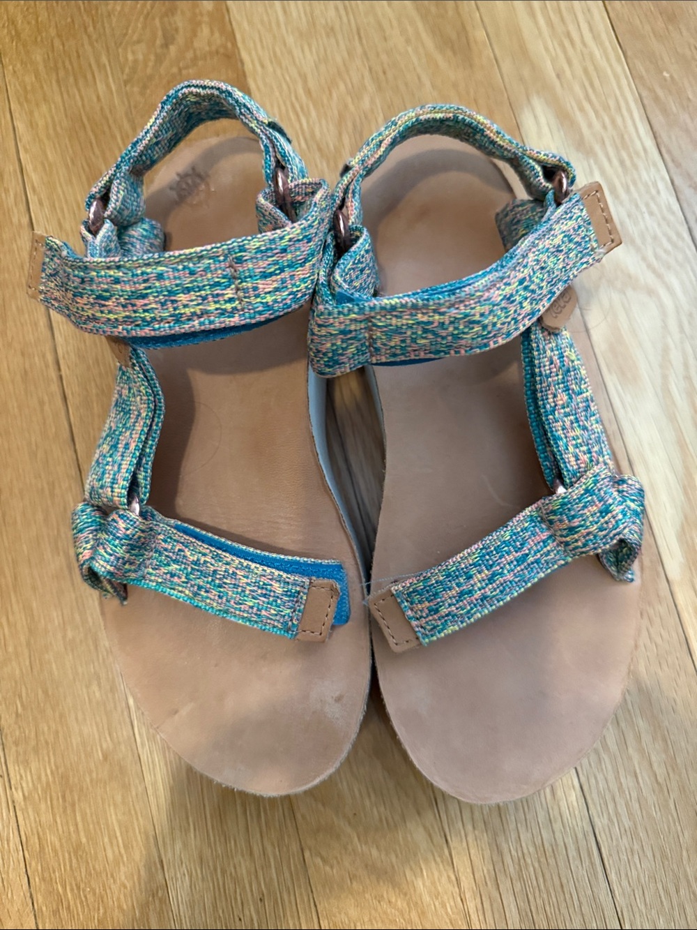 Free People Teal-Multicolor Woven Strap Platform Sandals